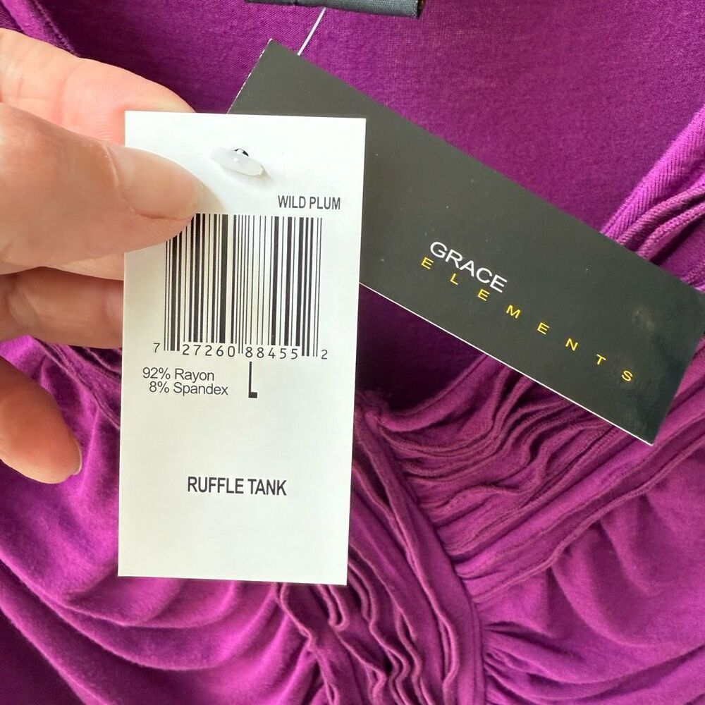 NWT Grace Elements Wild Plum Ruffle Ruched Tank Top L - Picture 6 of 6